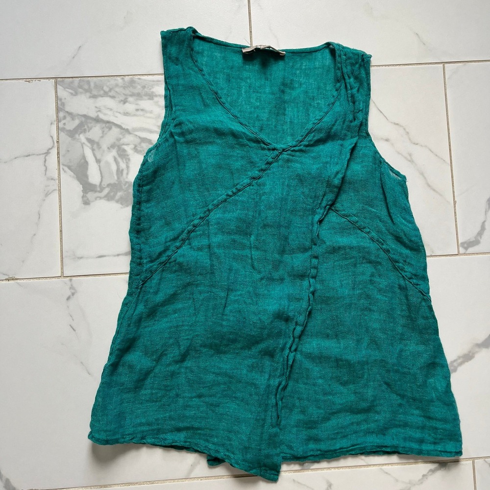 Flax linen tank top emerald green teal sz small